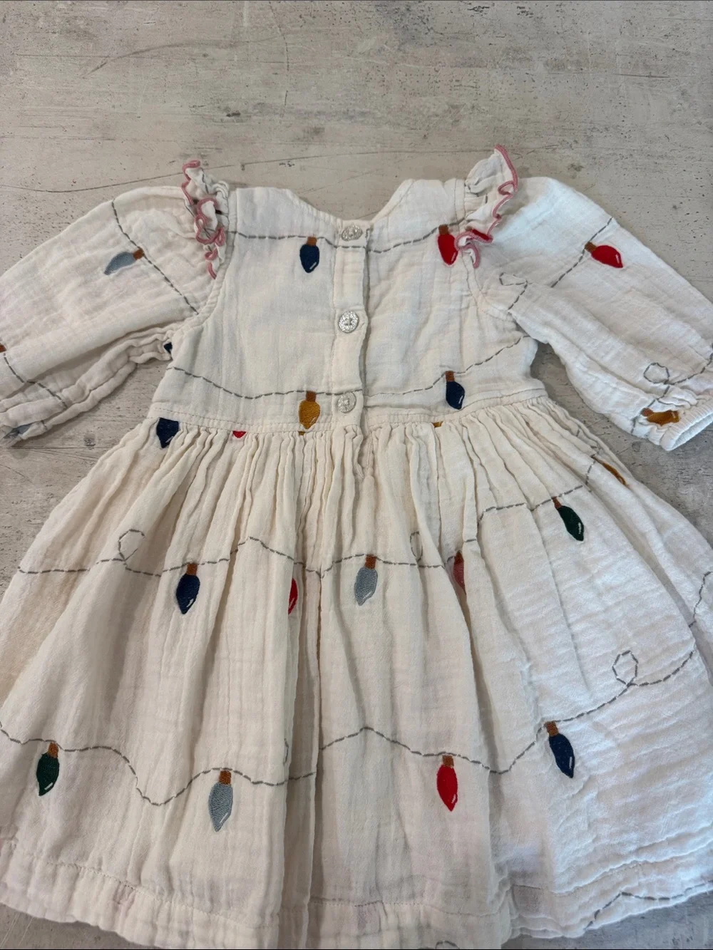 Pink Chicken Girls Cream Muslin Dress with Multicolor Light Embroidery
